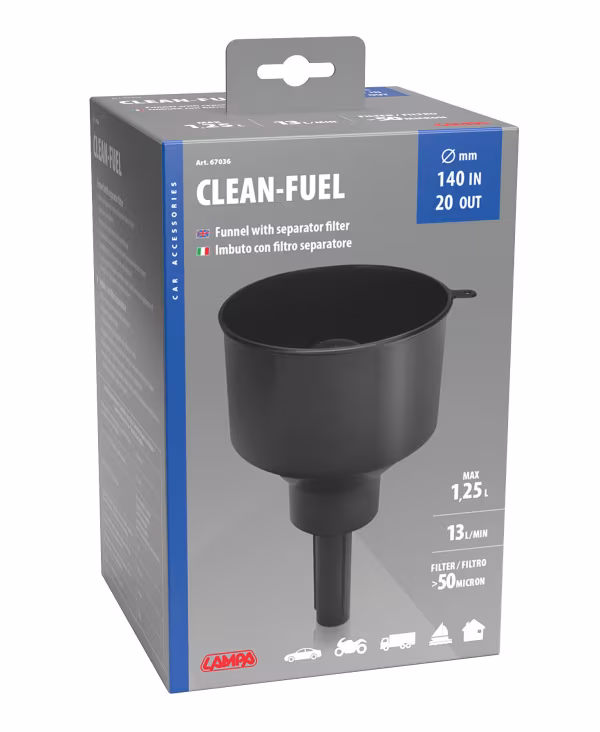 Lampa Clean-Fuel, imbuto con filtro separatore