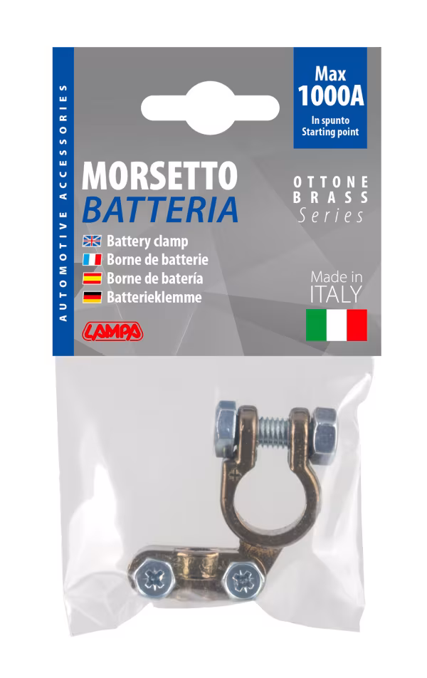 Lampa Morsetto batteria rinforzato; fissaggio cavo a piastrina - max cavo Ø 35 mm² - Polo positivo