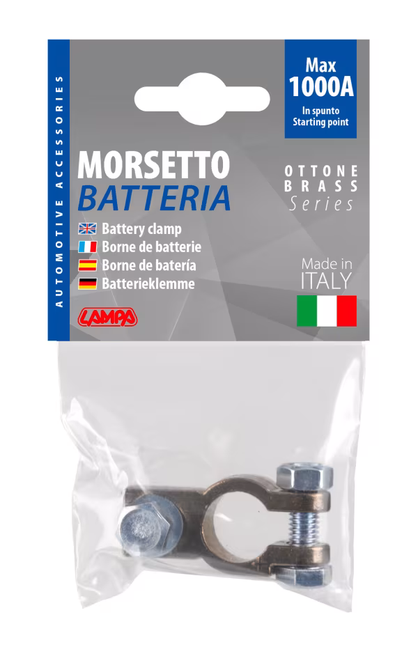 Lampa Morsetto batteria rinforzato; fissaggio cavo a capocorda su vite - foro capocorda Ø 8 mm - Polo positivo