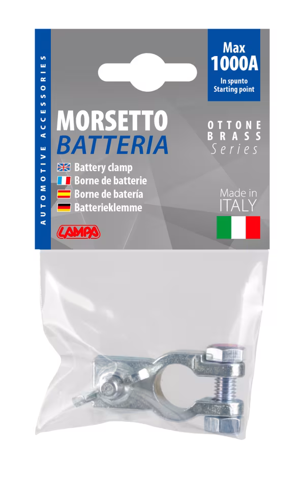 Lampa Morsetto batteria zincato; fissaggio cavo a capocorda con dado ad aletta - Polo negativo - Foro capocorda Ø 8 mm