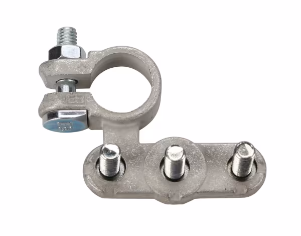 Lampa Morsetto batteria zincato; fissaggio cavo a capocorda su vite - foro capocorda Ø 6/6/6 mm - Polo positivo