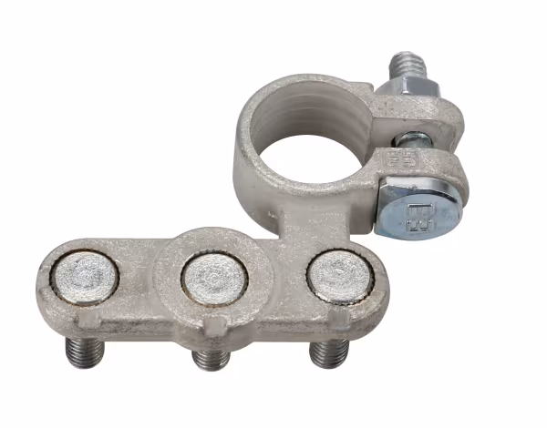 Lampa Morsetto batteria zincato; fissaggio cavo a capocorda su vite - foro capocorda Ø 6/6/6 mm - Polo positivo