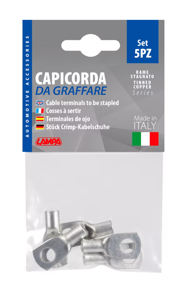 Lampa Set 5 pz capicorda da graffare in rame stagnato - sezione 16 mm² - foro 8 mm