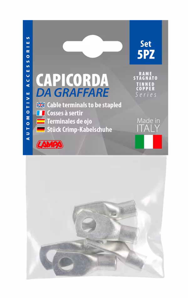 Lampa Set 5 pz capicorda da graffare in rame stagnato - sezione 25 mm² - foro 8 mm