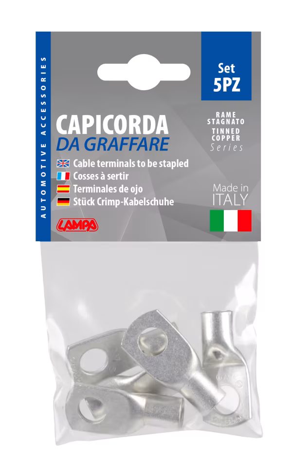Lampa Set 5 pz capicorda da graffare in rame stagnato - sezione 35 mm² - foro 10 mm