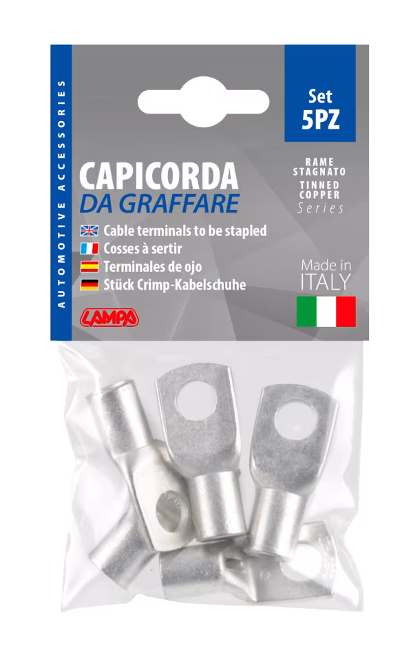 Lampa Set 5 pz capicorda da graffare in rame stagnato - sezione 50 mm² - foro 10 mm
