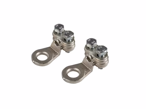 Lampa Set 2 pz capicorda di potenza in ottone nichelato, con fissaggio cavo a piastrina - Sezione 16 mm², foro 8 mm