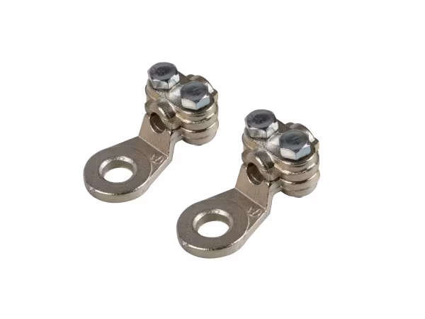 Lampa Set 2 pz capicorda di potenza in ottone nichelato, con fissaggio cavo a piastrina - Sezione 25 mm², foro 8 mm