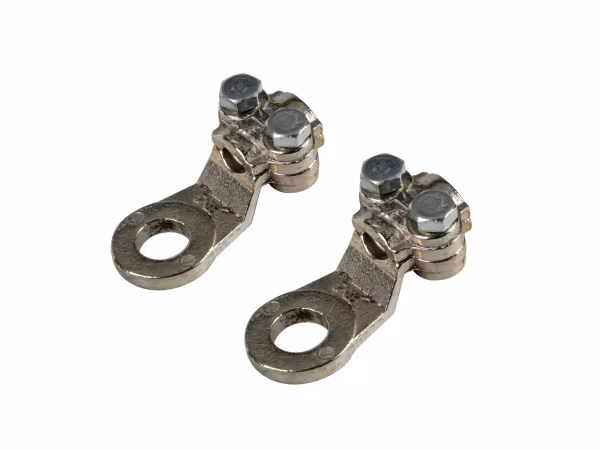 Lampa Set 2 pz capicorda di potenza in ottone nichelato, con fissaggio cavo a piastrina - Sezione 35 mm², foro 10 mm