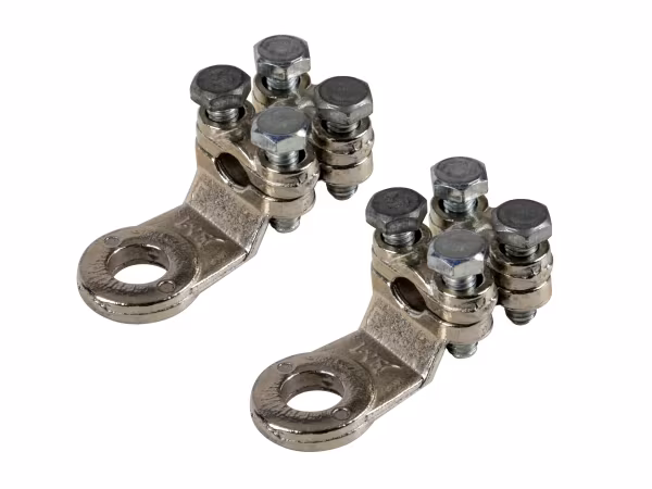 Lampa Set 2 pz capicorda di potenza in ottone nichelato, con fissaggio cavo a doppia piastrina - Sezione 50 mm², foro 10 mm