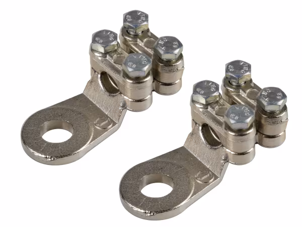 Lampa Set 2 pz capicorda di potenza in ottone nichelato, con fissaggio cavo a doppia piastrina - Sezione 70 mm², foro 12 mm
