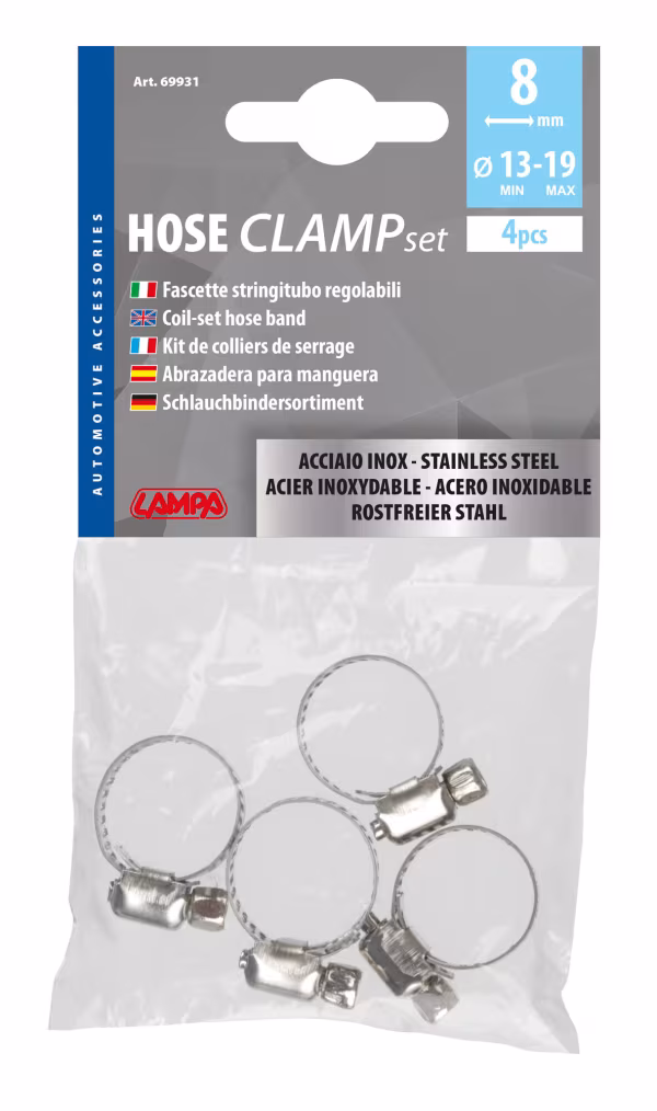 Lampa Fascette stringitubo in acciaio inox - set 4 pz - ↔ 8 mm - Ø 13-19 mm