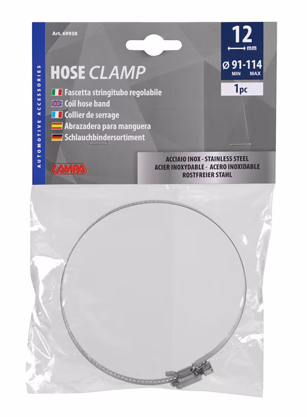 Lampa Fascetta stringitubo in acciaio inox - ↔ 12 mm - Ø 91-114 mm