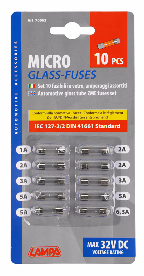 Lampa Set 10 micro-fusibili in vetro assortiti, 12/32V