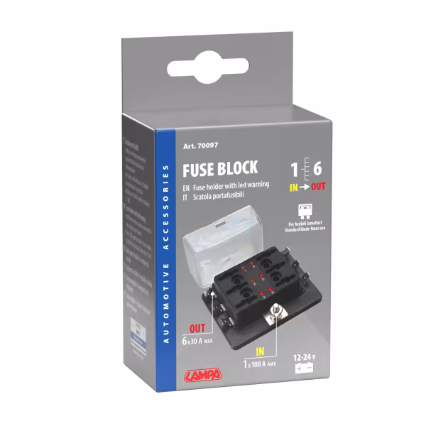 Lampa Fuse Block, scatola portafusibili, 1 entrata - 6 uscite, 12/24V