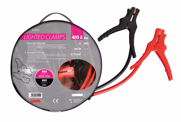 Lampa Cavi batteria con pinze isolate, 12V - 300 cm - 400 A - 12 mm²