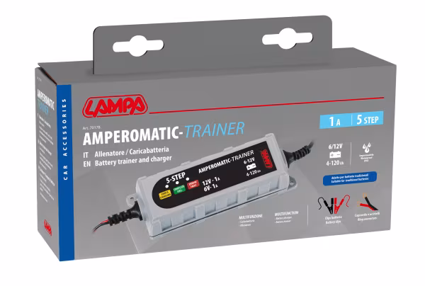 Lampa Amperomatic Trainer, caricabatteria intelligente, 6/12V - 1A