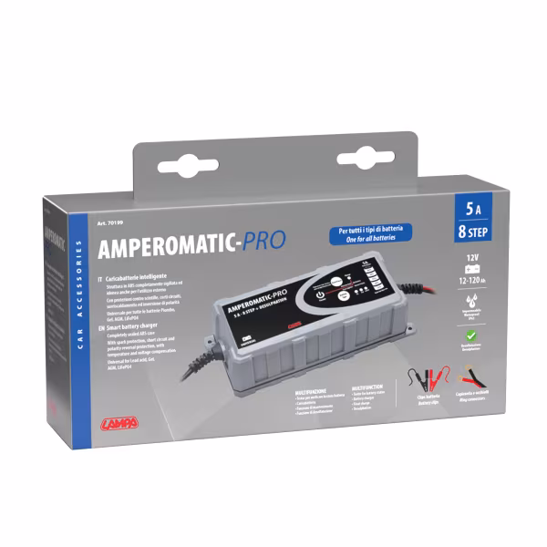Lampa Amperomatic Pro, caricabatteria intelligente, 12V - 5A