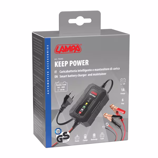 Lampa Keep Power, caricabatteria intelligente e mantenitore di carica, 6/12V