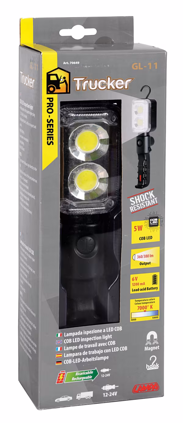 Lampa GL-11 Trucker, lampada ispezione ricaricabile a Led Cob - 12/24V