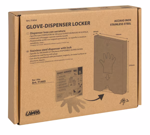 Lampa Dispenser in acciaio inox con serratura per guanti monouso