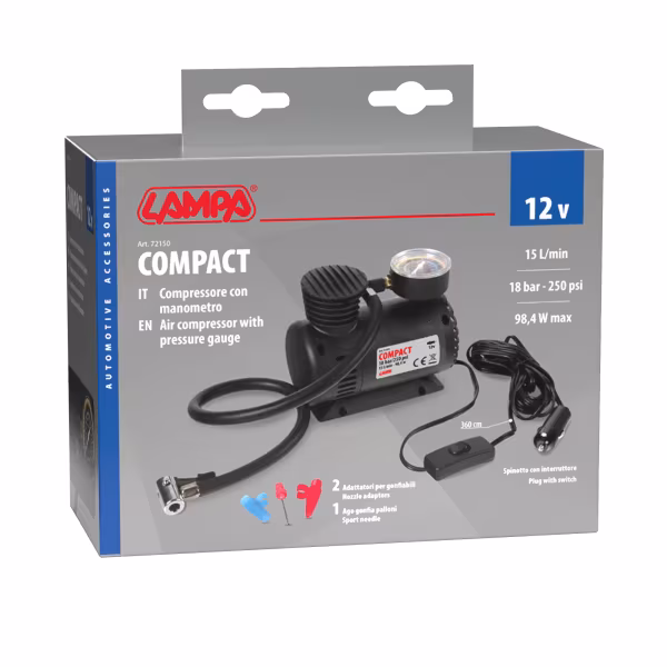 Lampa Compact, compressore 12V con manometro