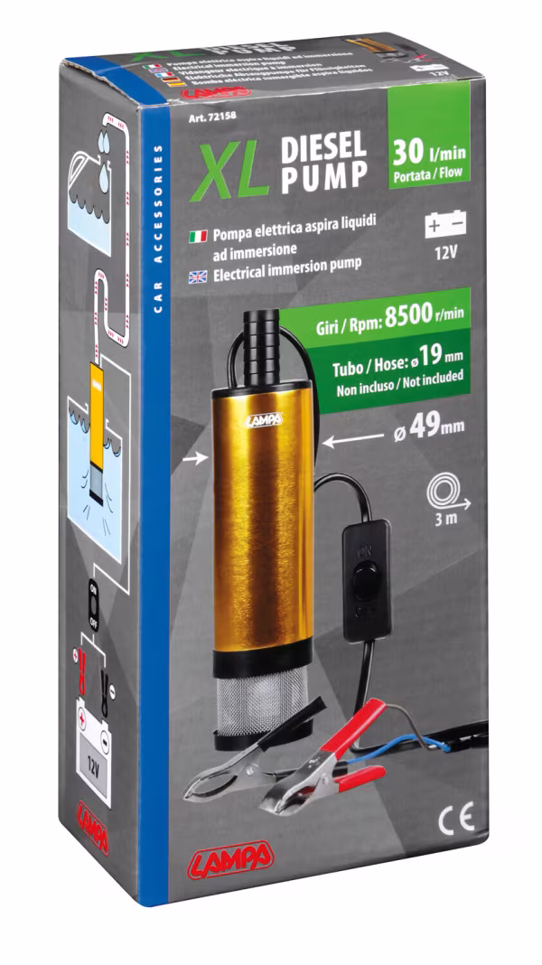 Lampa Pompa aspira liquidi elettrica ad immersione, 12V - 50W - 30 L/min