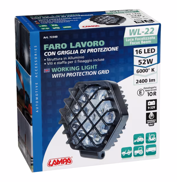 Lampa WL-22, faro ausiliario a 16 Led - 12/24V - Bianco