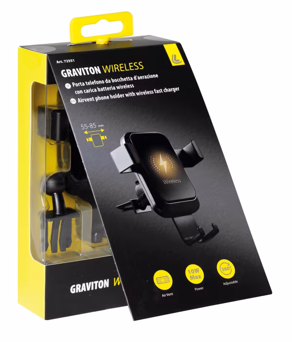 Lampa Graviton Wireless, porta telefono per bocchette d’aerazione con carica batteria wireless