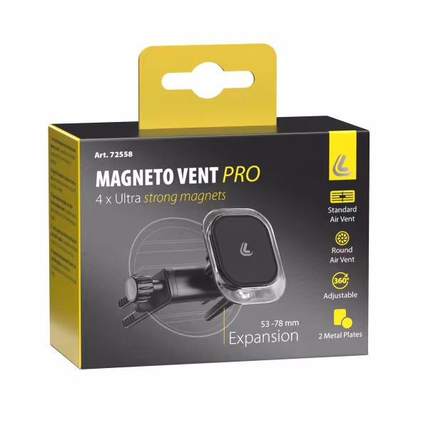 Lampa Magneto Vent Pro, porta telefono magnetico per bocchette aerazione standard e rotonde