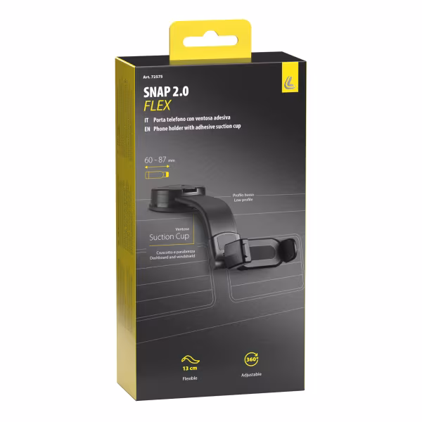 Lampa Snap Flex 2.0, porta telefono a clip con ventosa adesiva a basso profilo