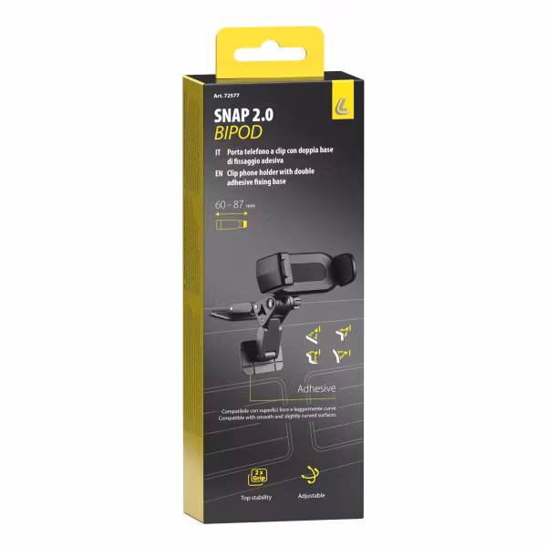 Lampa Snap Bipod 2.0, porta telefono a clip con  doppia base adesiva