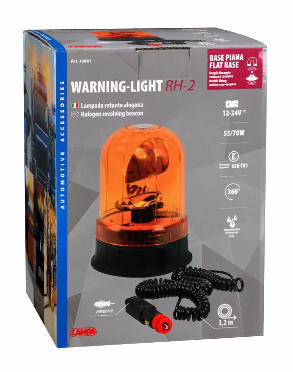 Lampa RH-2, luce di segnalazione alogena con base magnetica e ventosa, 12/24V