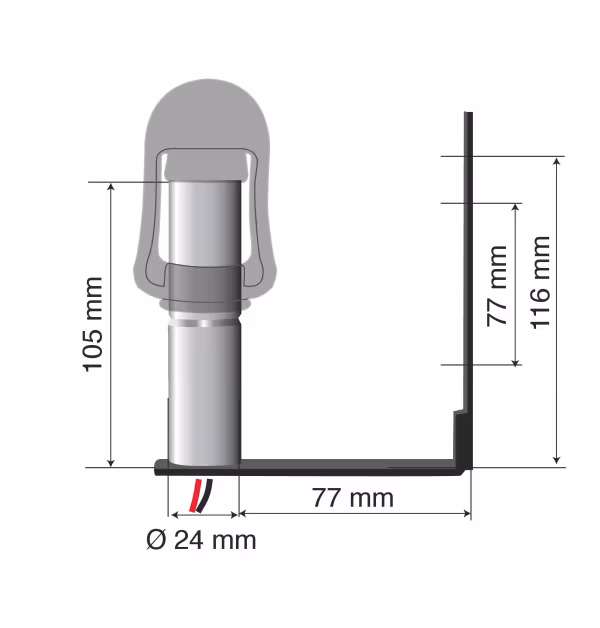 Lampa Fix-4, Staffa con perno e spinotto DIN per luce di segnalazione, attacco tubolare