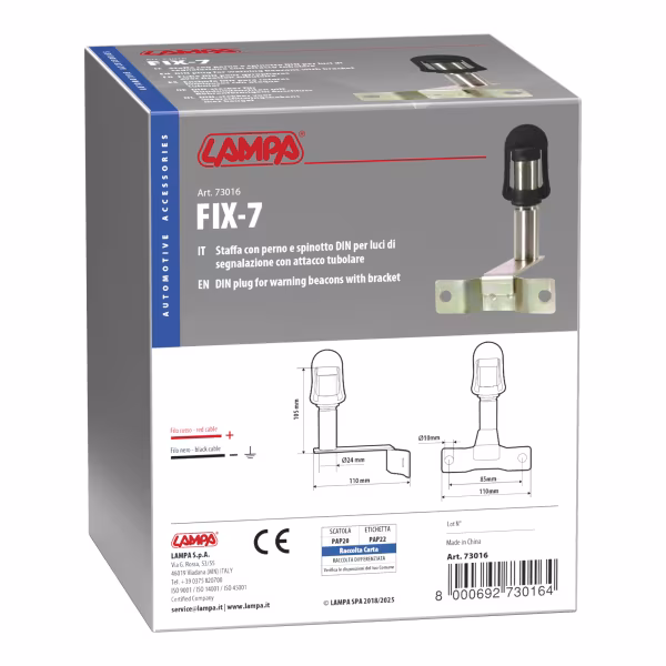 Lampa Fix-7, Staffa con perno e spinotto DIN per luce di segnalazione, attacco tubolare
