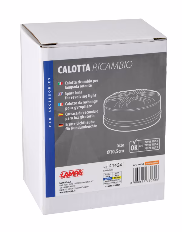 Lampa Calotta ricambio per luce di segnalazione art. 72915 / 72918 / 72921 - Arancio