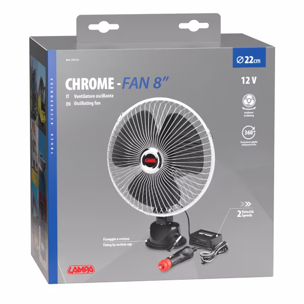 Lampa Chrome-fan, ventilatore con ventosa Ø 8\" - 12V