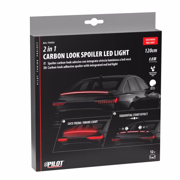 Pilot Spoiler carbon-look adesivo con integrata striscia luminosa a led rossi - 120 cm - 12V
