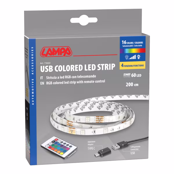 Lampa Striscia adesiva a Led RGB, USB - 200 cm
