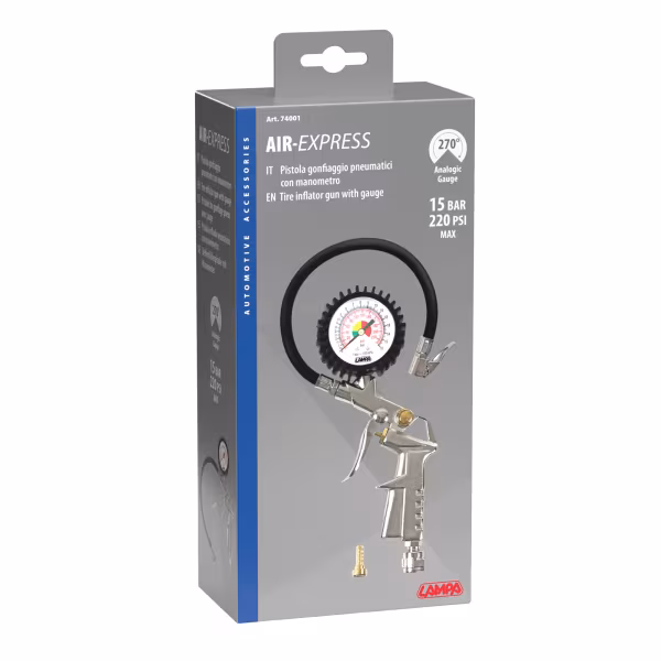 Lampa Pistola gonfiaggio pneumatici con manometro 270° - max 15 bar / 220 psi
