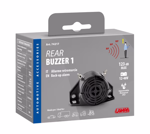 Lampa Back-Up, allarme retromarcia multitensione 12-24-48V - 123 dB