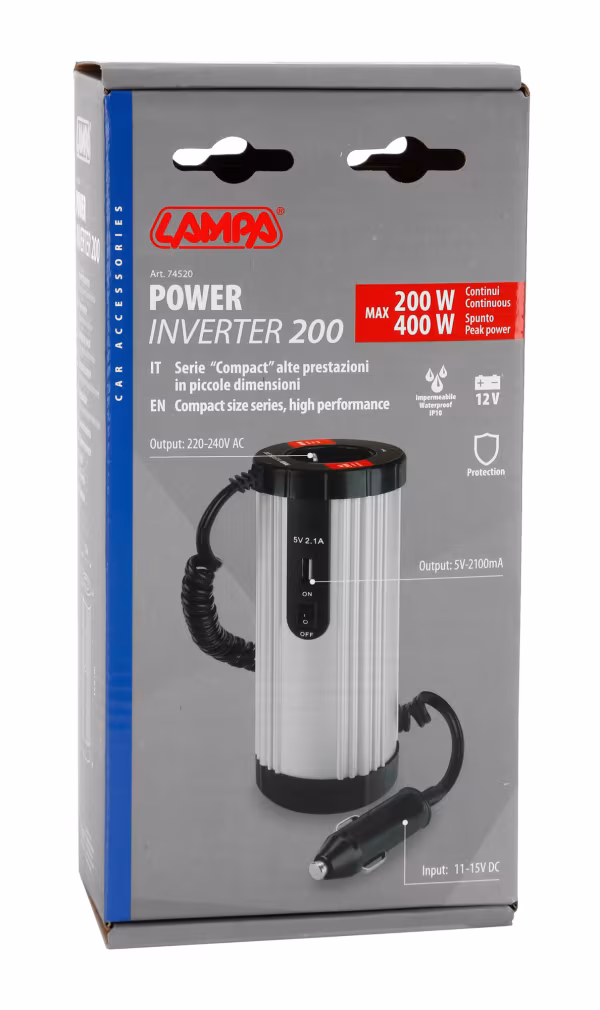 Lampa Power Inverter 200, trasformatore 12V > 220V