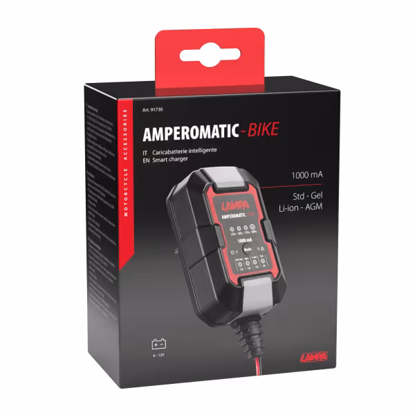 Lampa Amperomatic Bike, caricabatteria intelligente, 6/12V - 1A