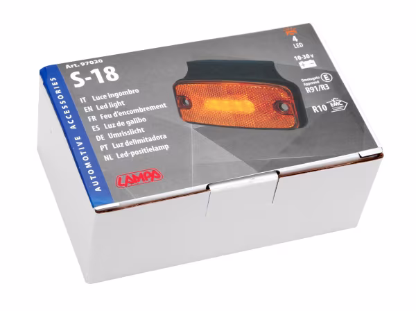 Lampa Luce ingombro con catarifrangente e staffa - 4 Led - 12/24V - Arancio