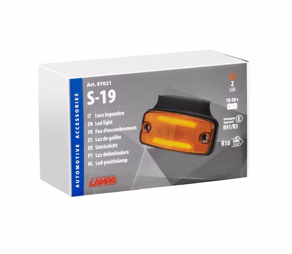Lampa Luce ingombro con catarifrangente e staffa - 2 Led - 12/24V - Arancio