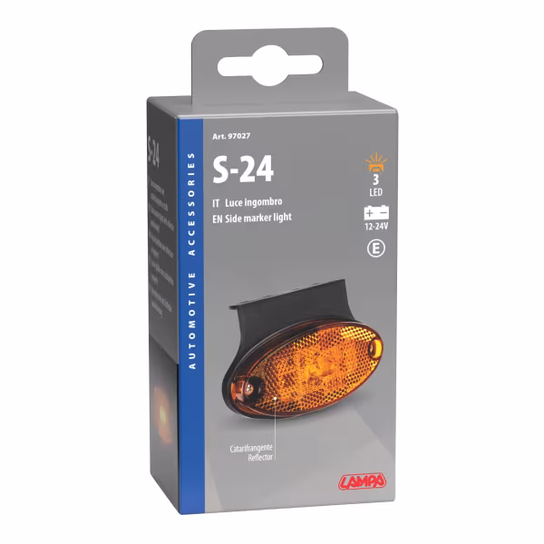 Lampa Luce ingombro con catarifrangente e staffa - 3 Led - 12/24V - Arancio