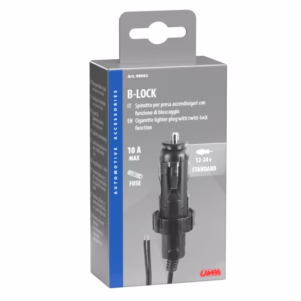 Lampa B-Lock, Spinotto per presa accendisigari con funzione di bloccaggio - 12/24V