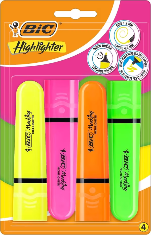 Lampa Bic Highlighter Flat, evidenziatori fluo, confezione 4 colori