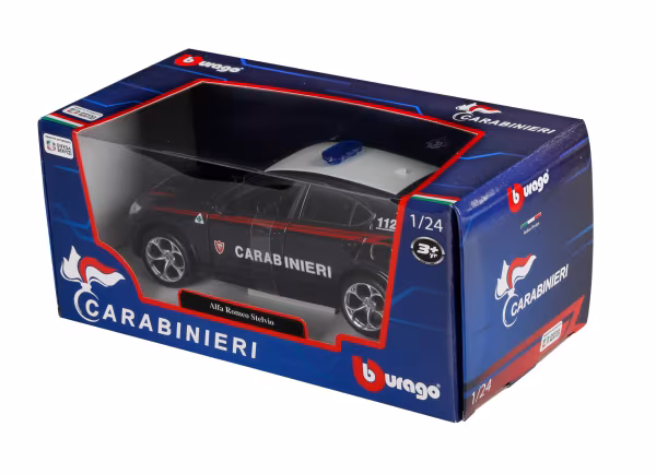 Burago Auto Carabinieri, Alfa Romeo Giulia / Stelvio, Land Rover Defender assortite, Burago, scala 1:24, scatola vetrina