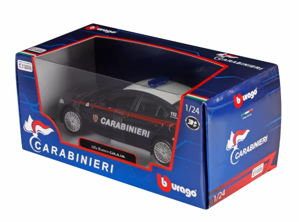 Burago Auto Carabinieri, Alfa Romeo Giulia / Stelvio, Land Rover Defender assortite, Burago, scala 1:24, scatola vetrina
